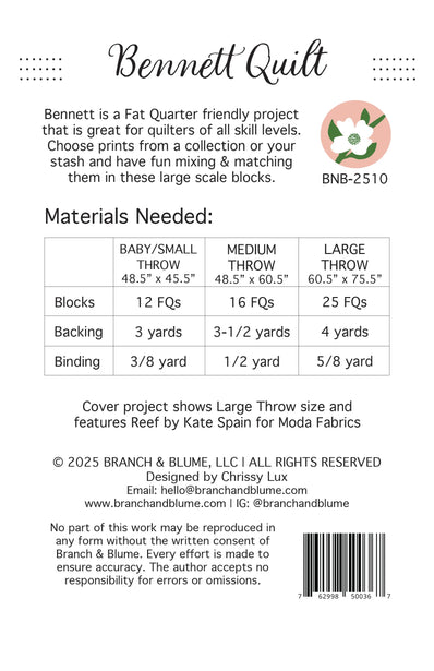 Bennett Quilt Pattern {Paper}
